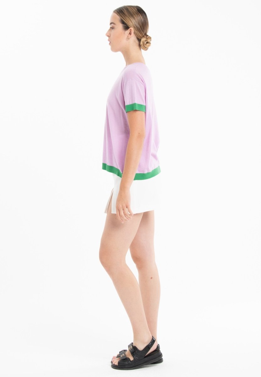 T-shirt col rond ultrafin cachemire et laine lavande/vert femme - KELLY 1-1