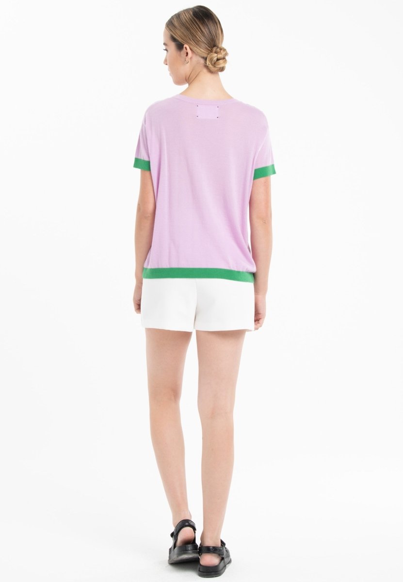 T-shirt col rond ultrafin cachemire et laine lavande/vert femme - KELLY 1-2