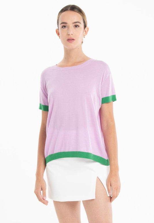 T-shirt col rond ultrafin cachemire et laine lavande/vert femme - KELLY 1-0